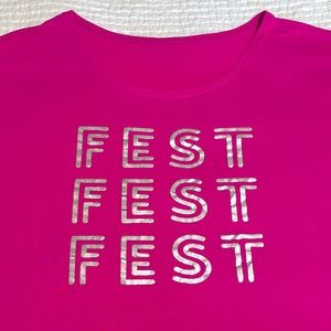 Hot pink fest shirt 3x loose fit, very soft silver metallic letters ,fun, party